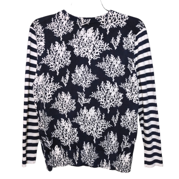 Crown & Ivy Navy Blue Coral Stripe Button Cardigan Sweater Women Size Large NWT - Picture 2 of 8